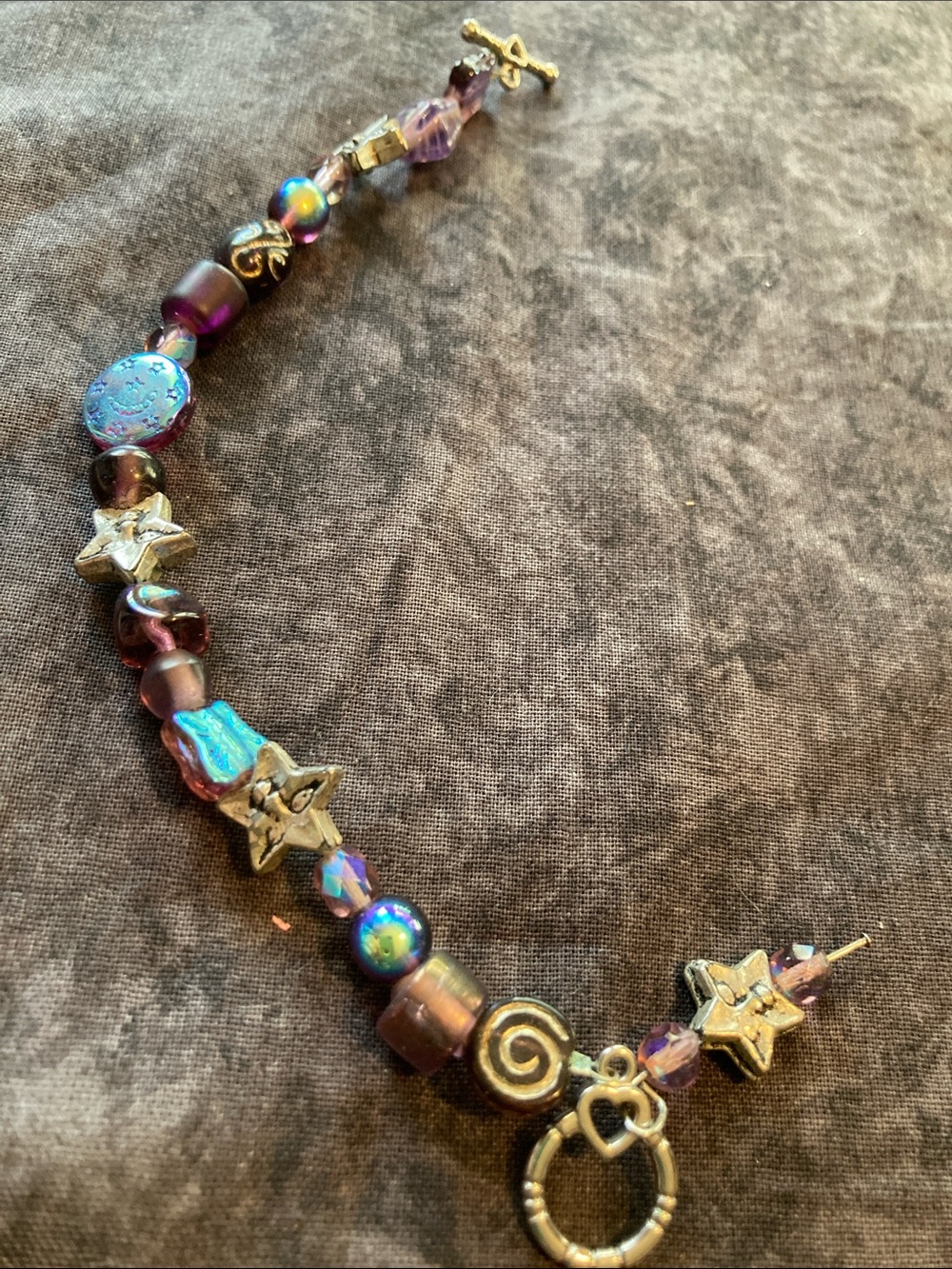 Handcrafted Purple Beaded Star Toggle Bracelet